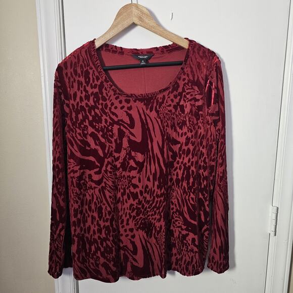 Simply Vera Wang Red Velvet Burnout Top Size XL Whimsigoth Grunge Fairy Stretch - Picture 1 of 5